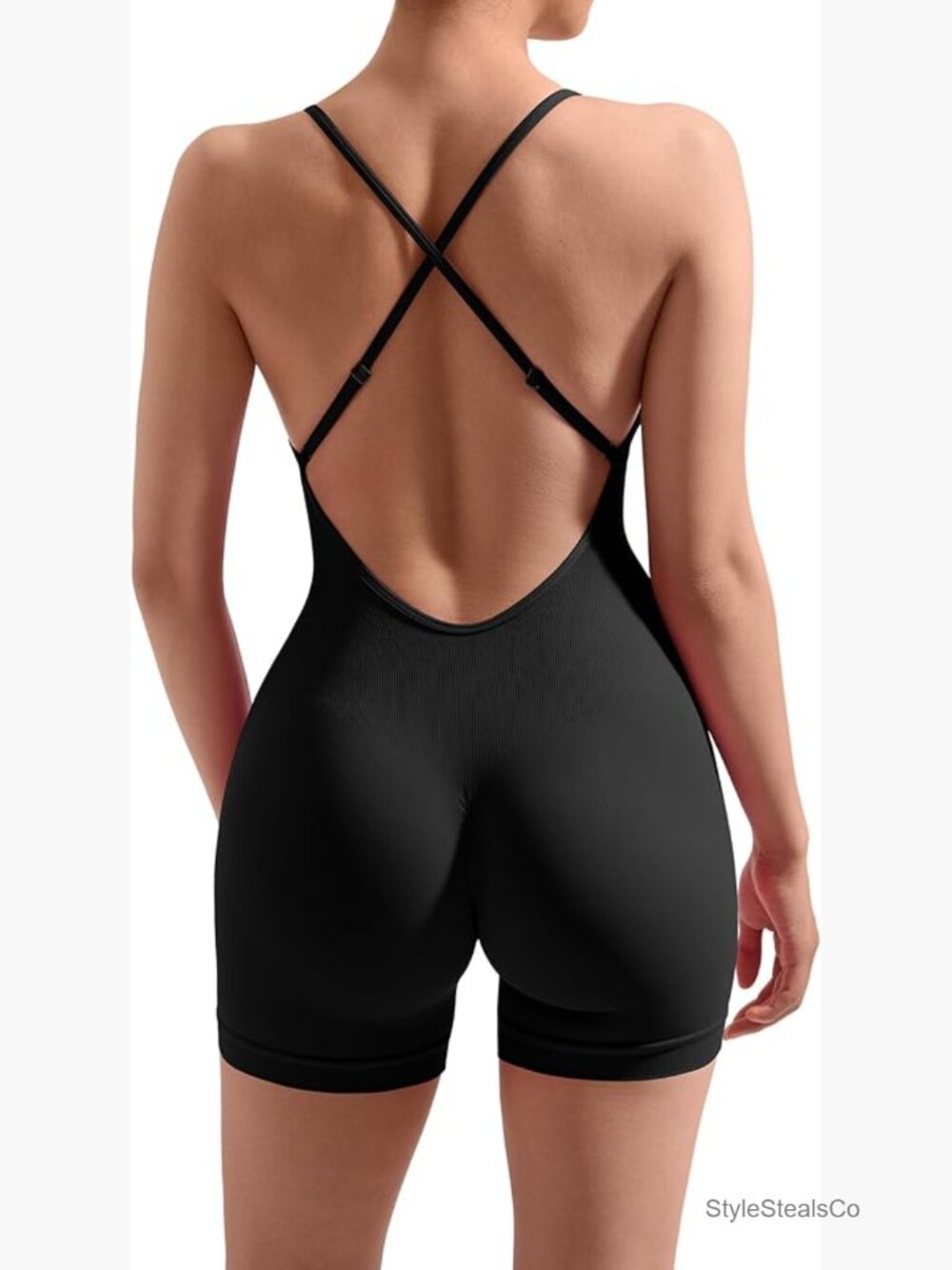 Strappy Backless Jumpsuit Tummy Control Bodycon Yoga Romper One Piece Workout